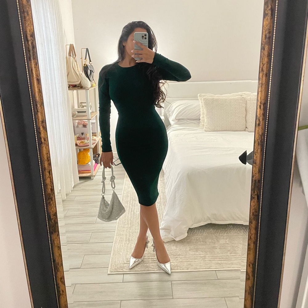 ZARA Dark Green Long Sleeve Dress